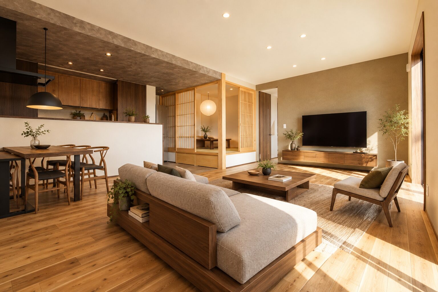 リビングに畳をひと間、和モダンの住まい