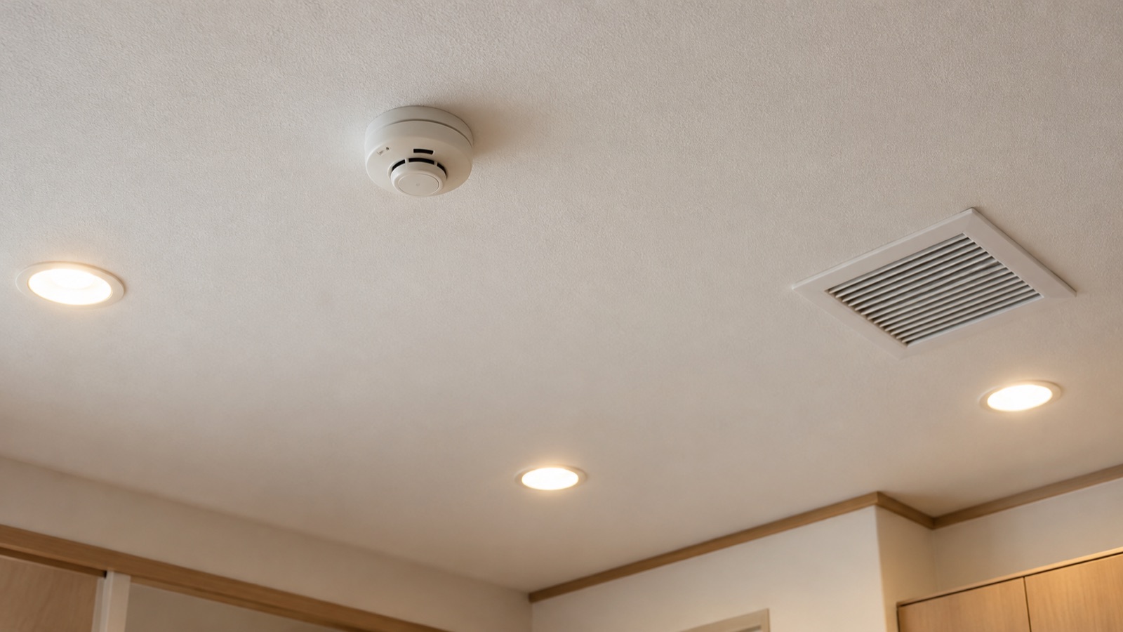 店舗の天井に設置された感知器と照明