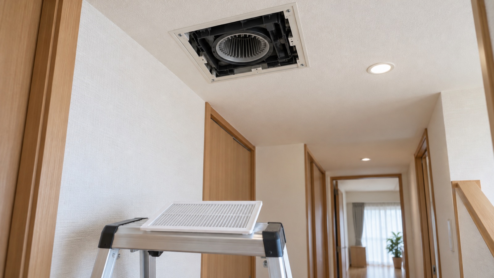 天井の換気口のフィルターを手入れするイメージ